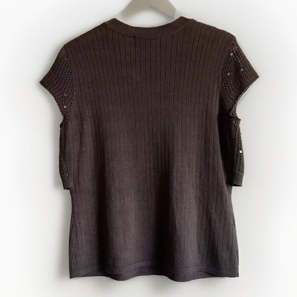 Requirements‎ Brown Sequin Y2K Top Short Sleeve Cardigan Size Medium - Picture 2 of 6